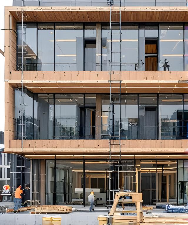 Fassadenunterkonstruktion aus Holz an einem modernen Mehrfamilienhaus mit sauberer Linienführung