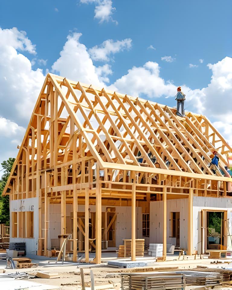 Dachstuhl aus Holz bei einem Wohnbauprojekt in Zürich mit präzise ausgerichteten Sparren